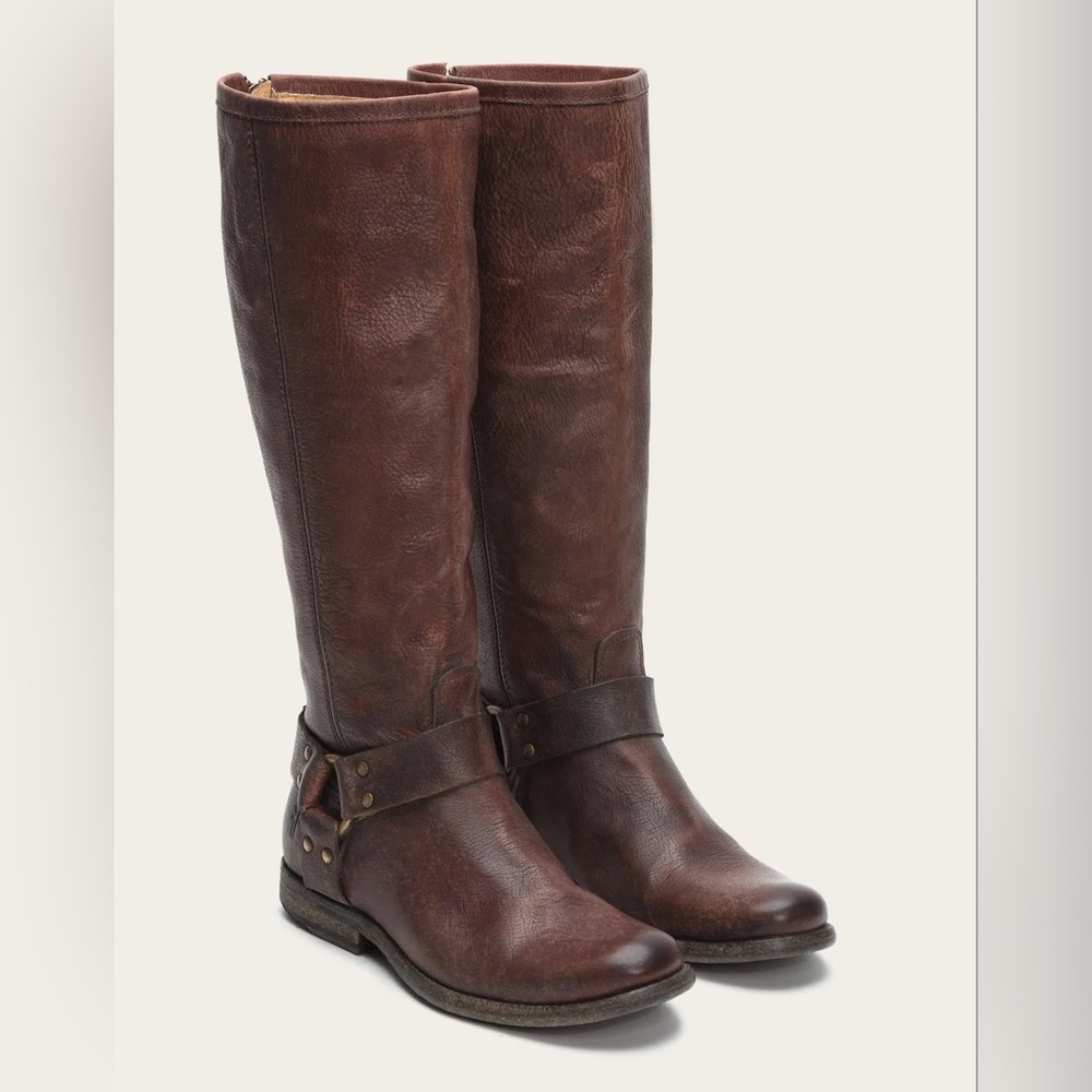 Frye Leather Riding Boot (Phillip Harness Tall - Dark Brown)